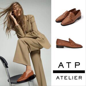 ATP ATELIER Airola Penny LOAFERS Flats 6 Brandy Brown Nappa Leather NEW $590